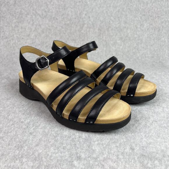 Dansko Black Roxie Leather Strappy Buckle Sandals Size 39 - Picture 1 of 9